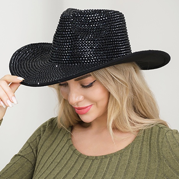 Sexy 🔥 Elegant Black Rhinestone Cowboy Hat
